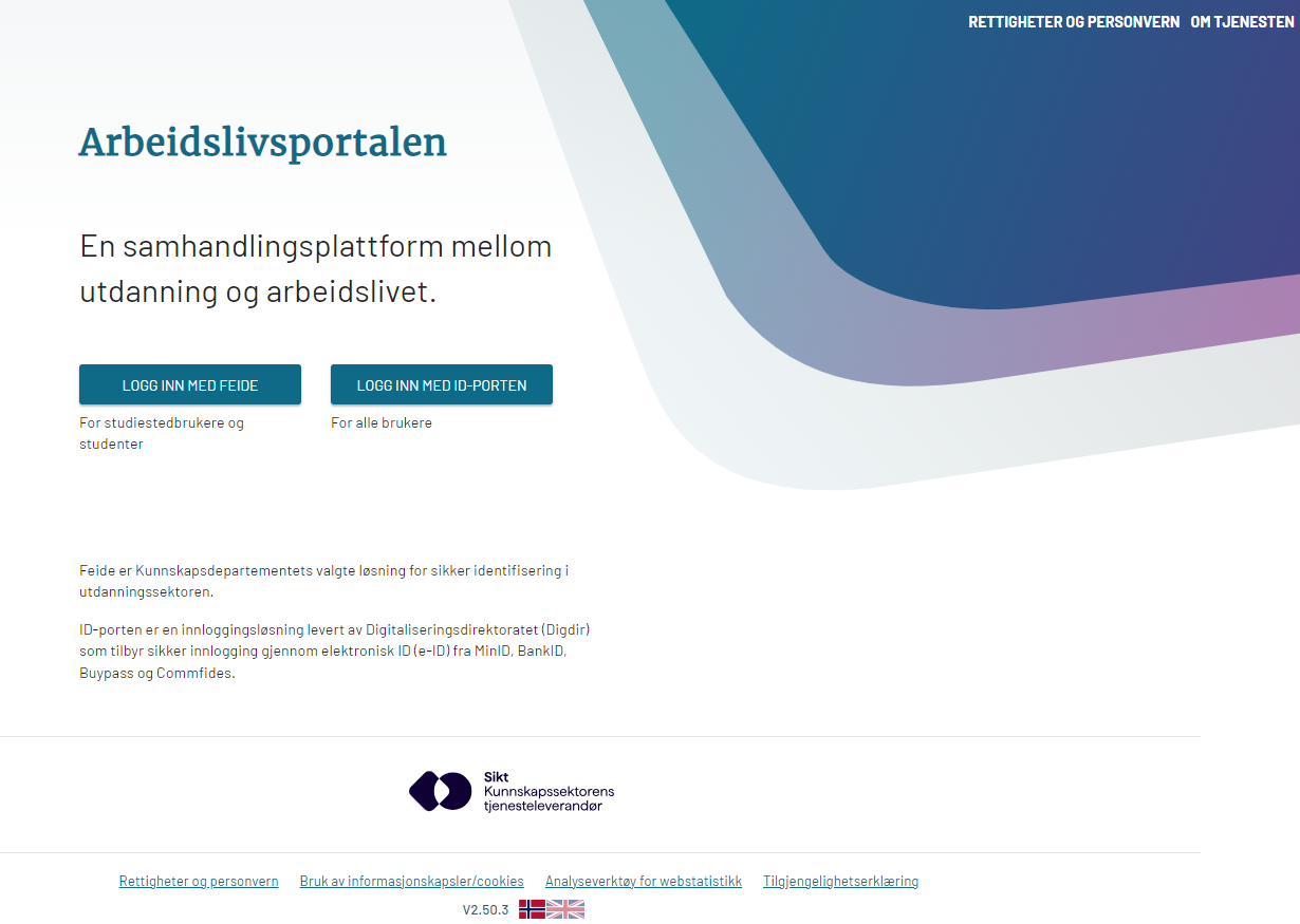 Skjermprint innlogging til ALP